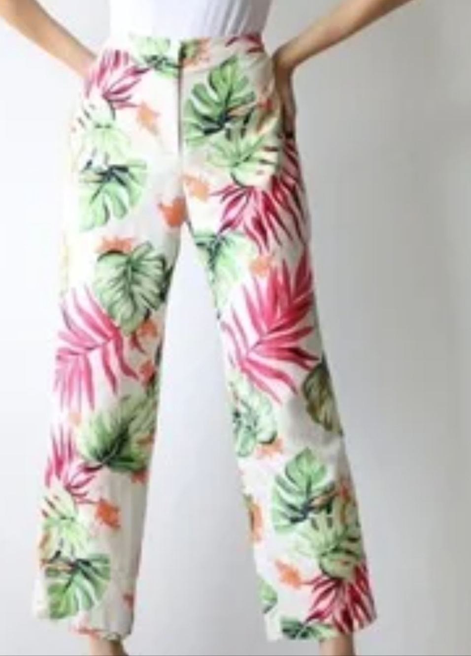 Talbots Pure Silk Tropical Print High Rise Pants  Size 8